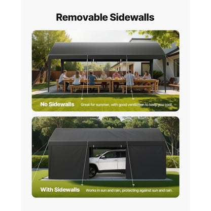 VEVOR Carport Car Canopy 12x20FT Heavy Duty Car Shelter with Sidewalls Grey