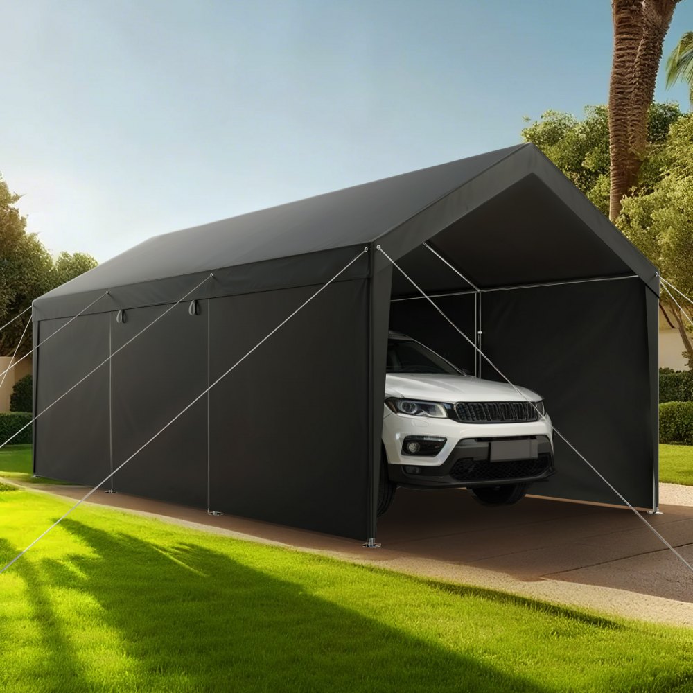 VEVOR Carport Car Canopy 12x20FT Heavy Duty Car Shelter with Sidewalls Grey
