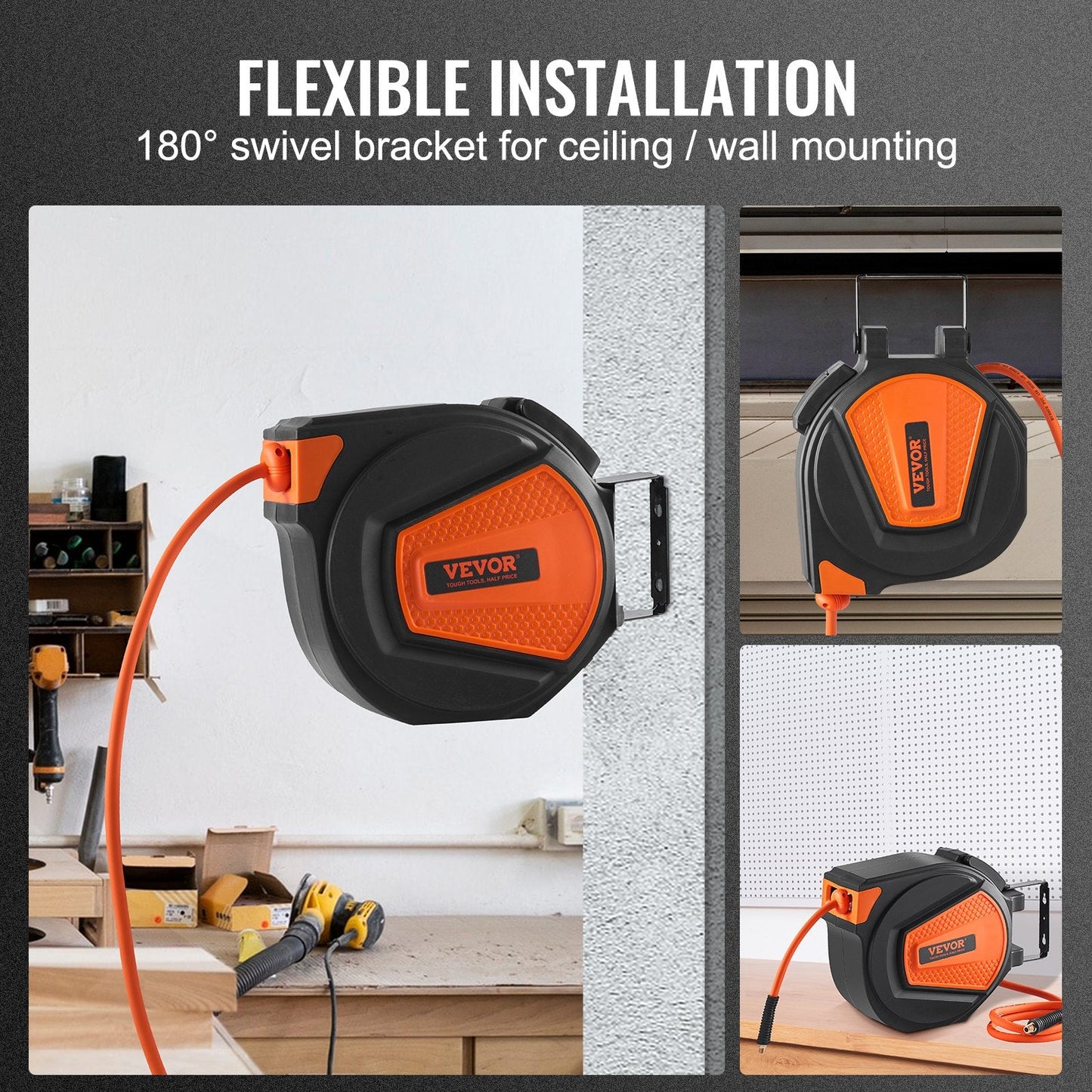 Retractable Air Hose Reel 9.5m x 15m with 300 PSI Hybrid Enclosed System