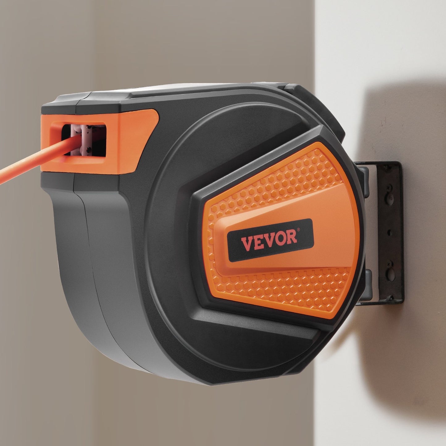 Retractable Air Hose Reel, 3/8IN x 65FT Hybrid Air Hose Max 300PSI, Air Compressor Hose Reel Auto-Rewind with 6.6 FT Lead in, Ceiling/Wall Mount Enclosed PP Reel & Built-in 180° Swivel Bracket