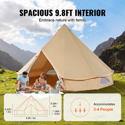All-Season 3m Canvas Bell Tent for Camping with Stove Jack and PVC Groundsheet