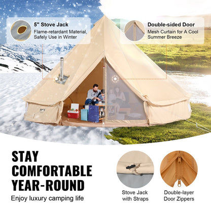 5m 4-Season Canvas Yurt Tent with Stove Jack and PVC Groundsheet for Camping
