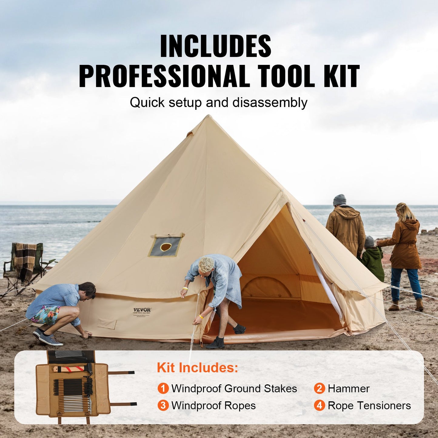 VEVOR Canvas Bell Tent 5m/16.4ft 4-Season Camping Yurt Tent with Stove Jack