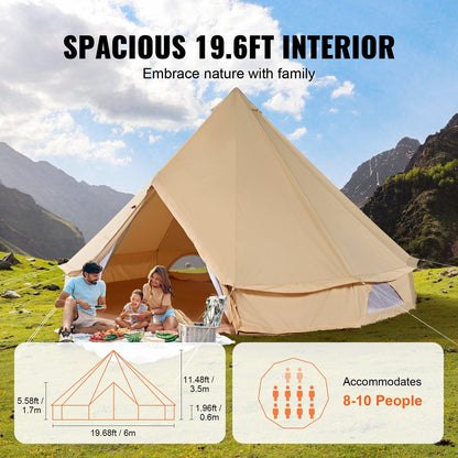 All-Season 6m Canvas Yurt Tent for Camping, Holds 10 People, Easy Setup