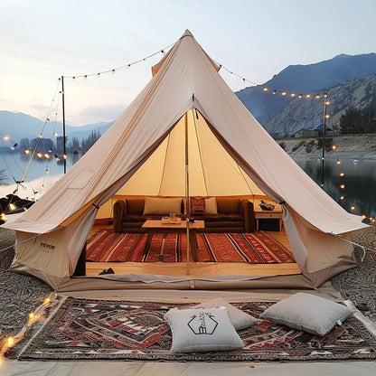 All-Season 6m Canvas Yurt Tent for Camping, Holds 10 People, Easy Setup
