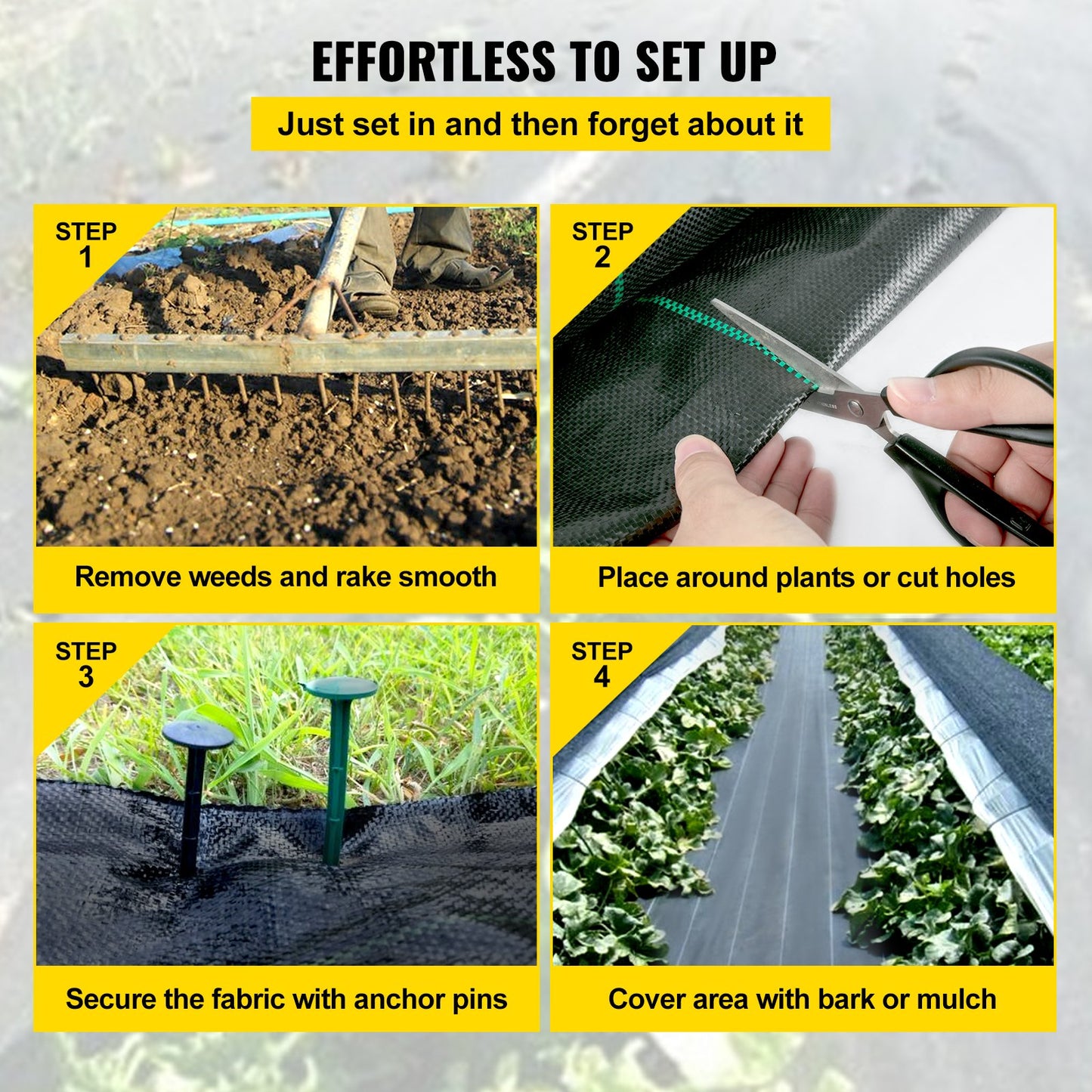 VEVOR Weed Barrier Landscape Fabric 5oz 3 x 50 ft Garden Woven Ground Cover Mat
