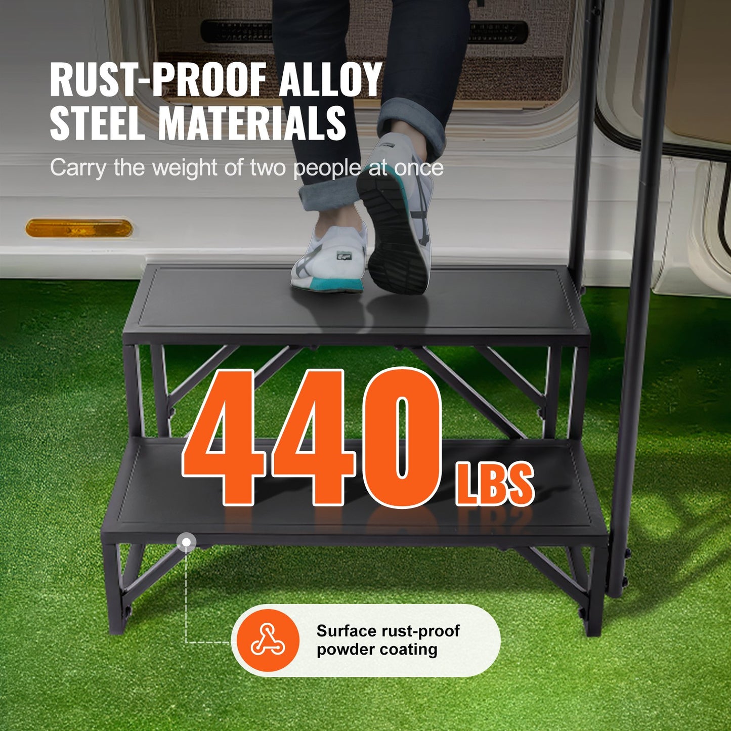 VEVOR RV Steps, 2-Step RV Stairs, 199.58KGS Load Capacity, Thickened Carbon Steel,