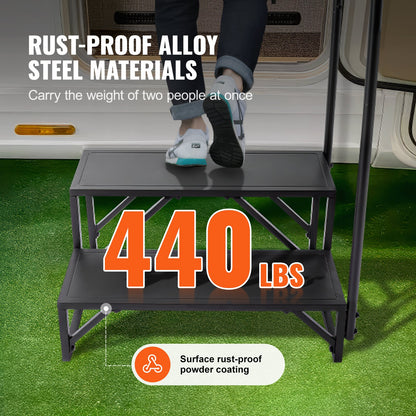 VEVOR RV Steps, 2-Step RV Stairs, 199.58KGS Load Capacity, Thickened Carbon Steel,