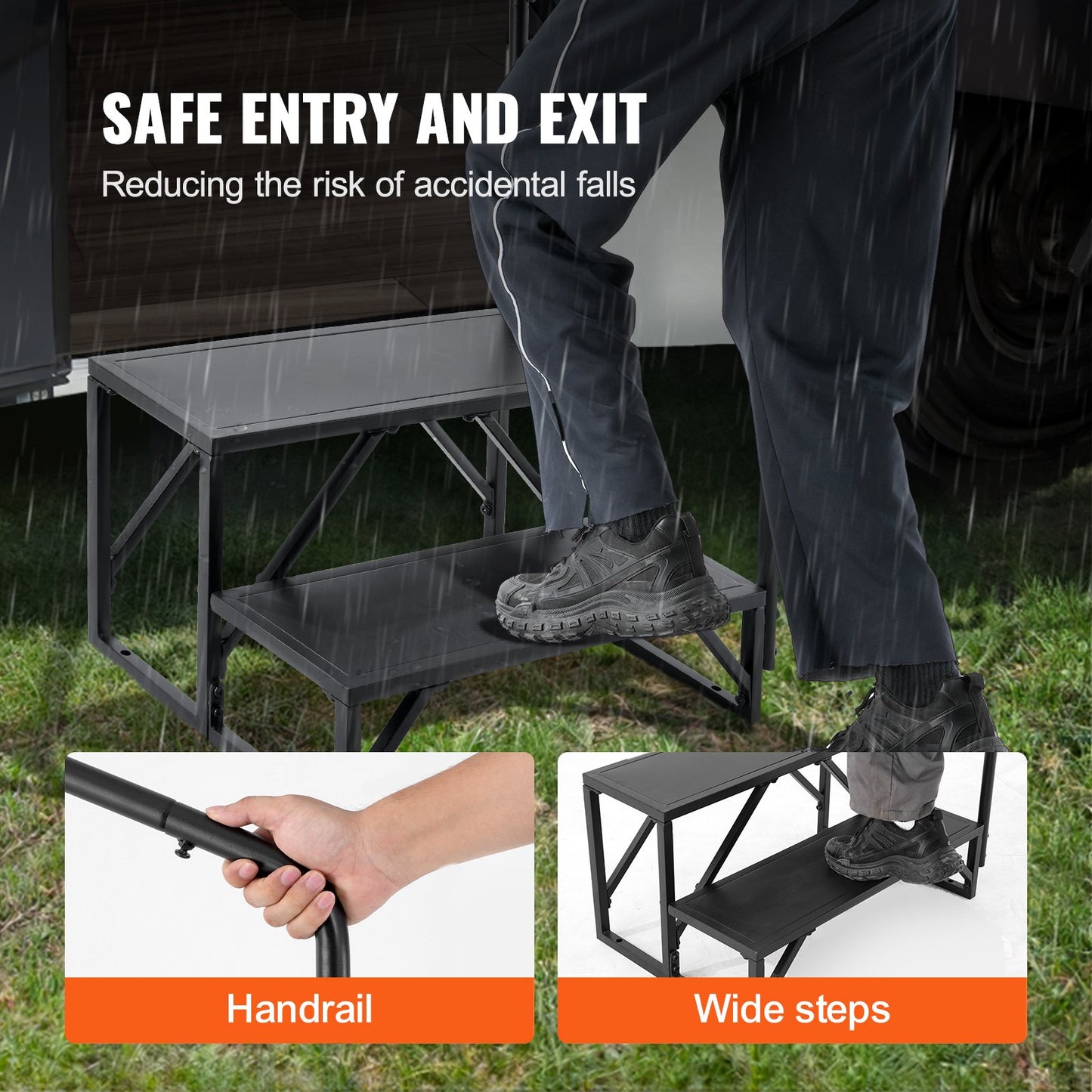 VEVOR RV Steps, 2-Step RV Stairs, 199.58KGS Load Capacity, Thickened Carbon Steel,