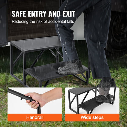 VEVOR RV Steps, 2-Step RV Stairs, 199.58KGS Load Capacity, Thickened Carbon Steel,