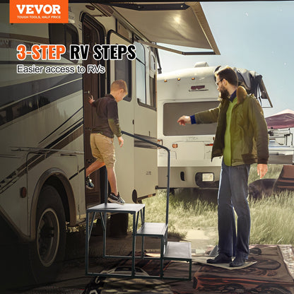 VEVOR RV Steps, 3-Step RV Stairs, 199.58KGS  Load Capacity, Thickened Carbon Steel,