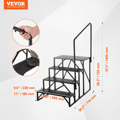VEVOR RV Steps, 4-Step RV Stairs, 199.58KGS Load Capacity, Thickened Carbon Steel,