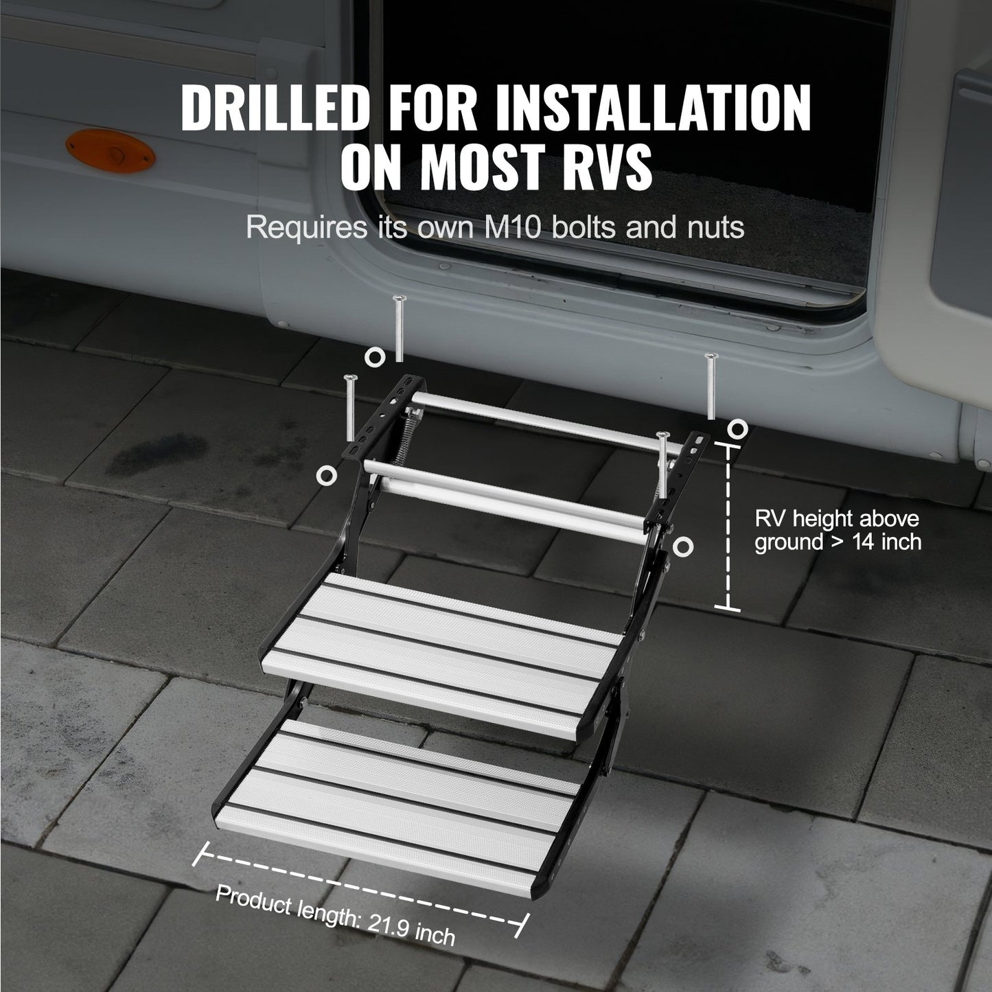 VEVOR RV Steps, 2-Step, Manual Retractable RV Stairs, Foldable, 440 LBS Load Capacity,