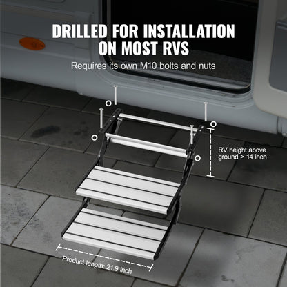 VEVOR RV Steps, 2-Step, Manual Retractable RV Stairs, Foldable, 440 LBS Load Capacity,