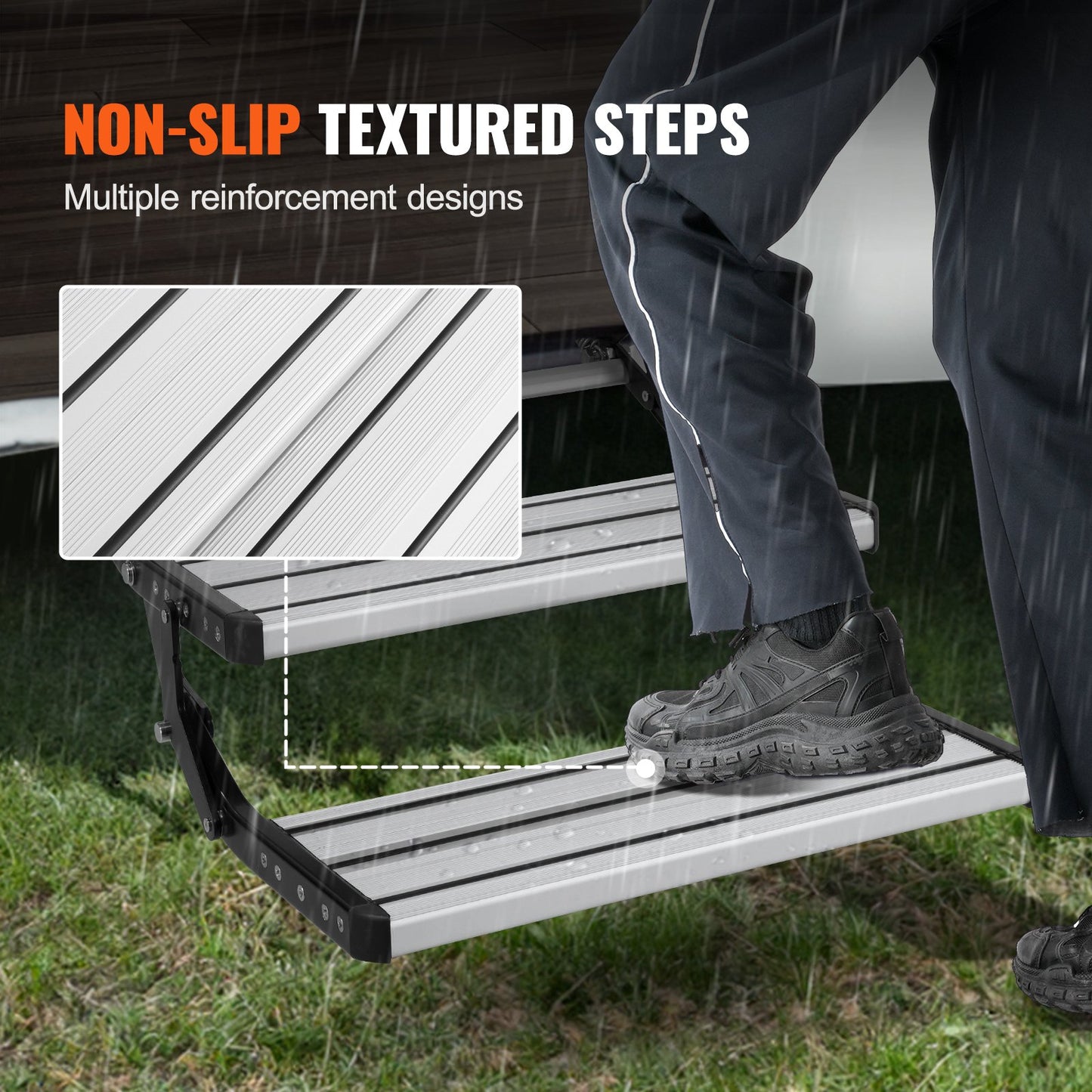 VEVOR RV Steps, 2-Step, Manual Retractable RV Stairs, Foldable, 440 LBS Load Capacity,