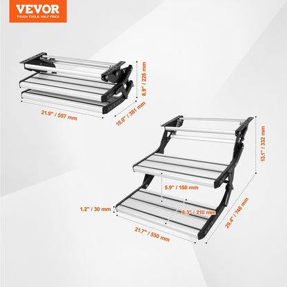 Manual Retractable 2-Step RV Stairs, 199.58 kg Capacity, Foldable & Non-Slip