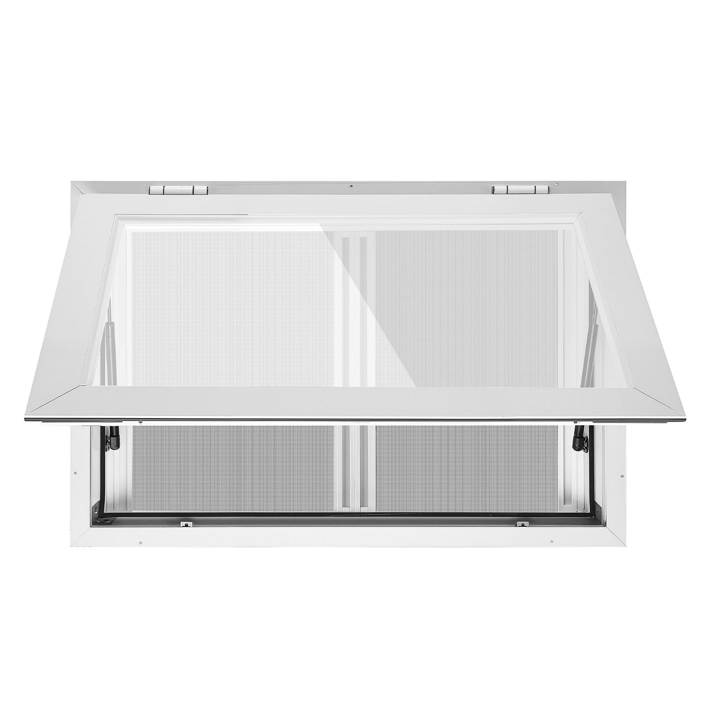 Concession Window 915x610mm Aluminum Alloy & Acrylic Service Window, for Food Truck, Up to 85 Degrees Stand Serving w/ 2 Sliding Screen Windows, Awning Door and Drag Hook, Rainwater Resistant
