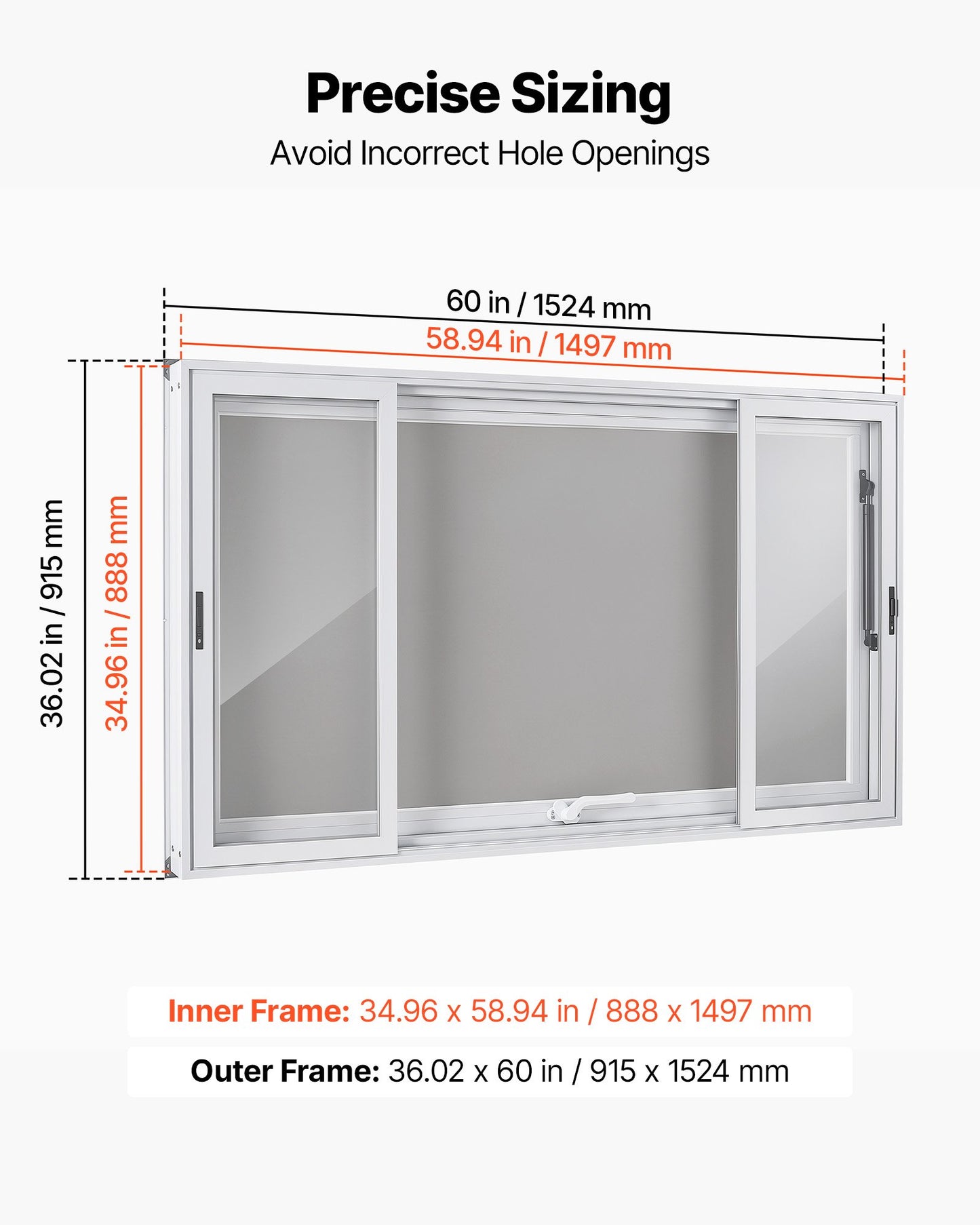 Concession Window 1524x915mm Aluminum Alloy Service Window, for Food Truck, Up to 85 Degrees Stand Serving w/ 4 Sliding Acrylic Windows, Awning Door and Drag Hook, Rainwater Resistant