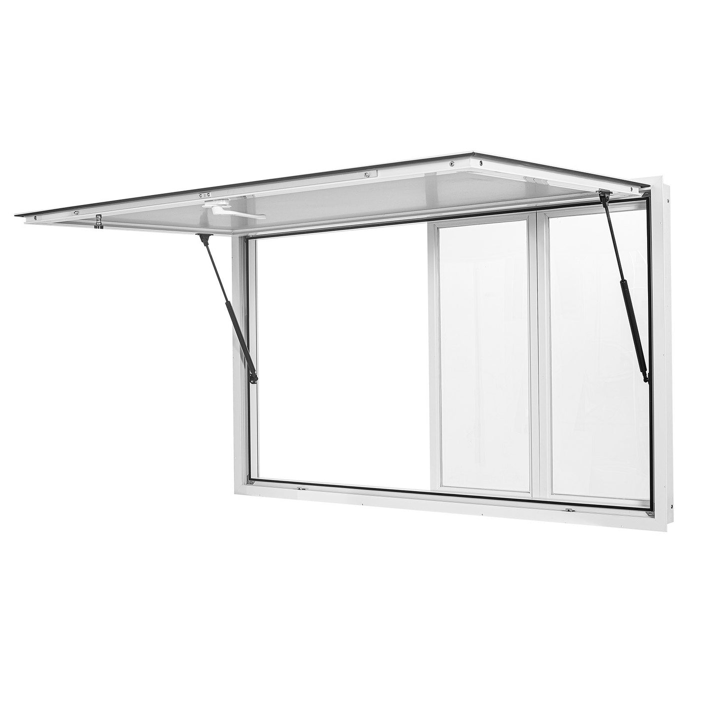 Concession Window 1524x915mm Aluminum Alloy Service Window, for Food Truck, Up to 85 Degrees Stand Serving w/ 4 Sliding Acrylic Windows, Awning Door and Drag Hook, Rainwater Resistant