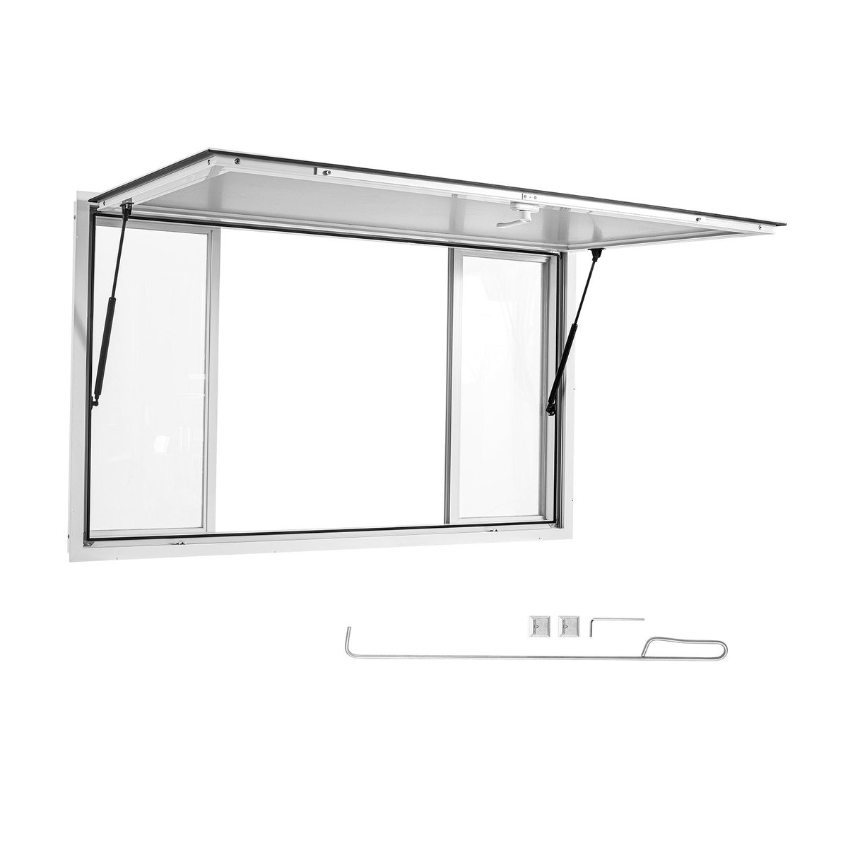 Concession Window 1524x915mm Aluminum Alloy Service Window, for Food Truck, Up to 85 Degrees Stand Serving w/ 4 Sliding Acrylic Windows, Awning Door and Drag Hook, Rainwater Resistant
