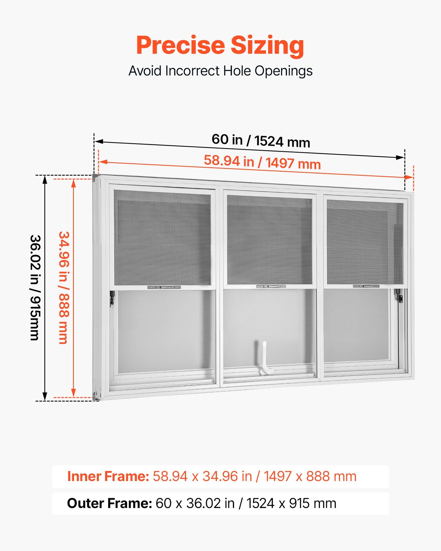 Concession Window 1524x915mm Aluminum Alloy Service Window, for Food Truck, Up to 85 Degrees Stand Serving w/ 3 Fixed & 3 Sliding Windows, Awning Door and Drag Hook, Rainwater Resistant