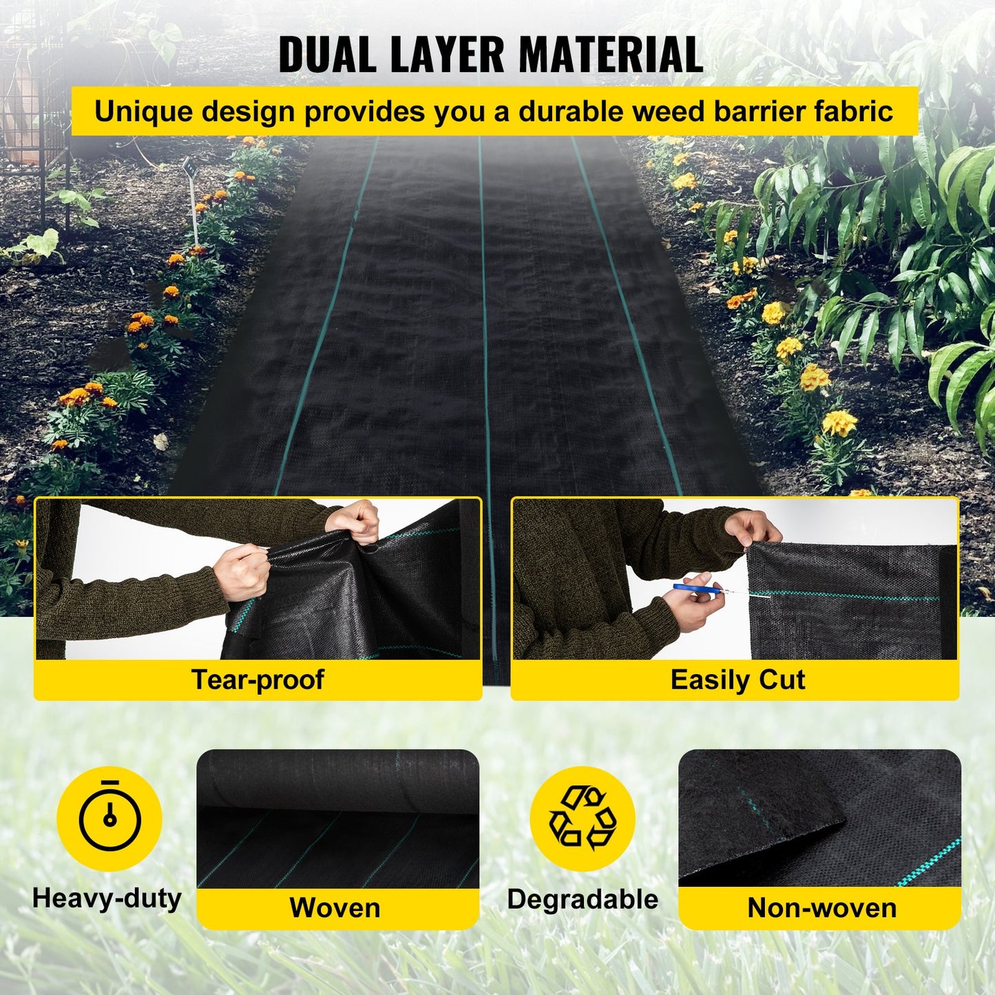 VEVOR Woven Ground Cover Weed Barrier 5.8oz Landscape Fabric 3'x 300' Garden Mat