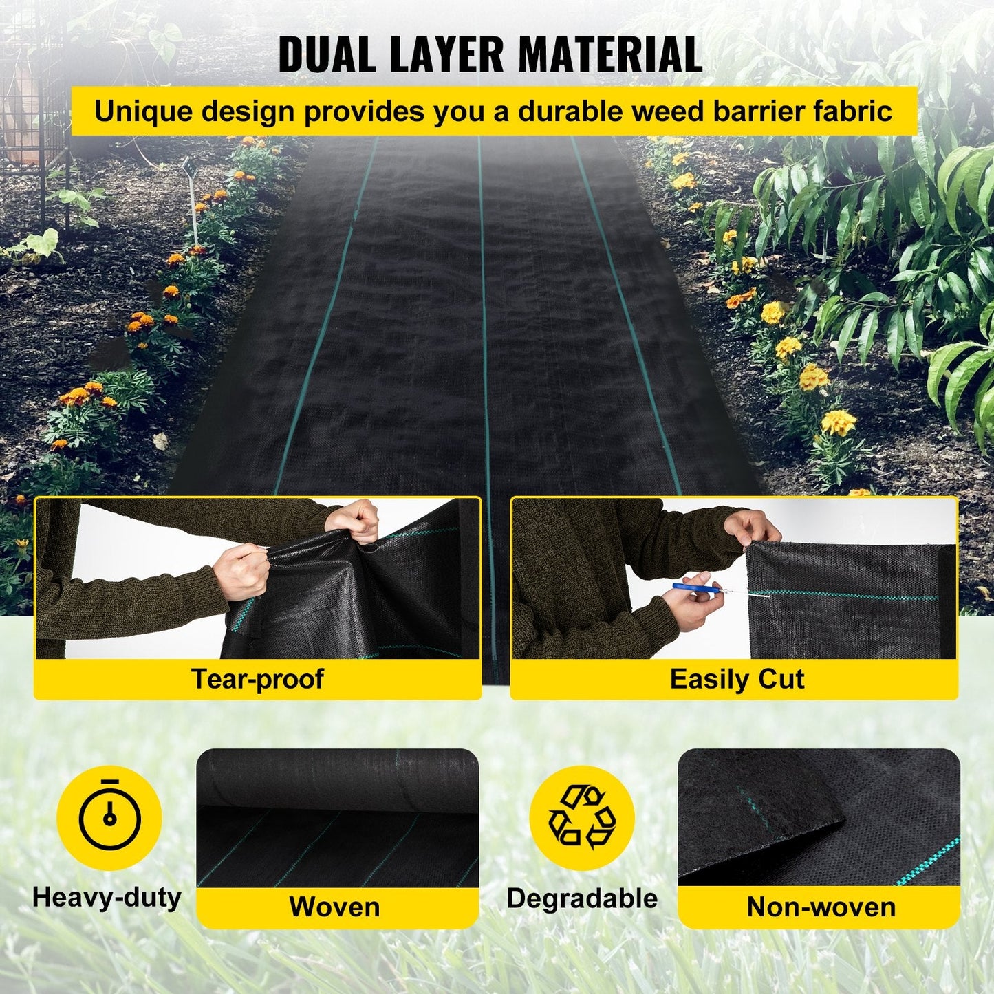 Durable 0.9 x 91.4 m Woven Weed Barrier Fabric for Gardens and Landscaping