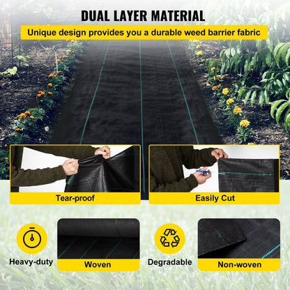 Durable 0.9 x 91.4 m Woven Weed Barrier Fabric for Gardens and Landscaping