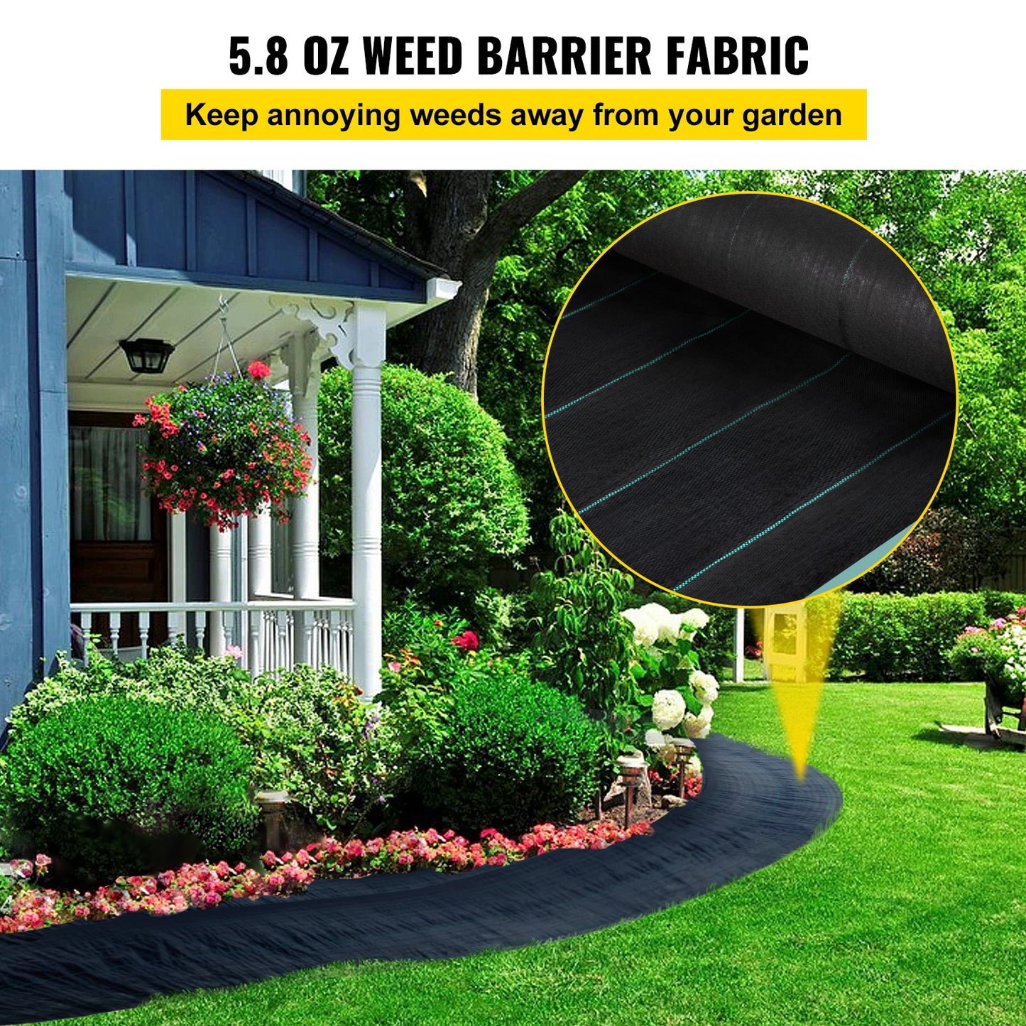 VEVOR Weed Barrier, 5.8oz Landscape Fabric, 4ft x 300ft Cover Mat Heavy Duty Woven