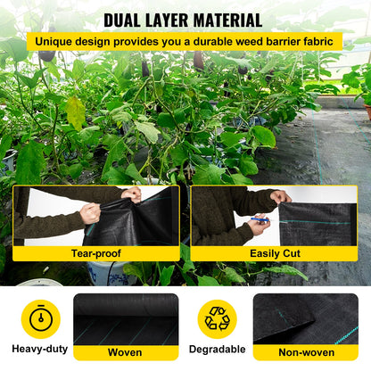 VEVOR Weed Barrier, 5.8oz Landscape Fabric, 4ft x 300ft Cover Mat Heavy Duty Woven