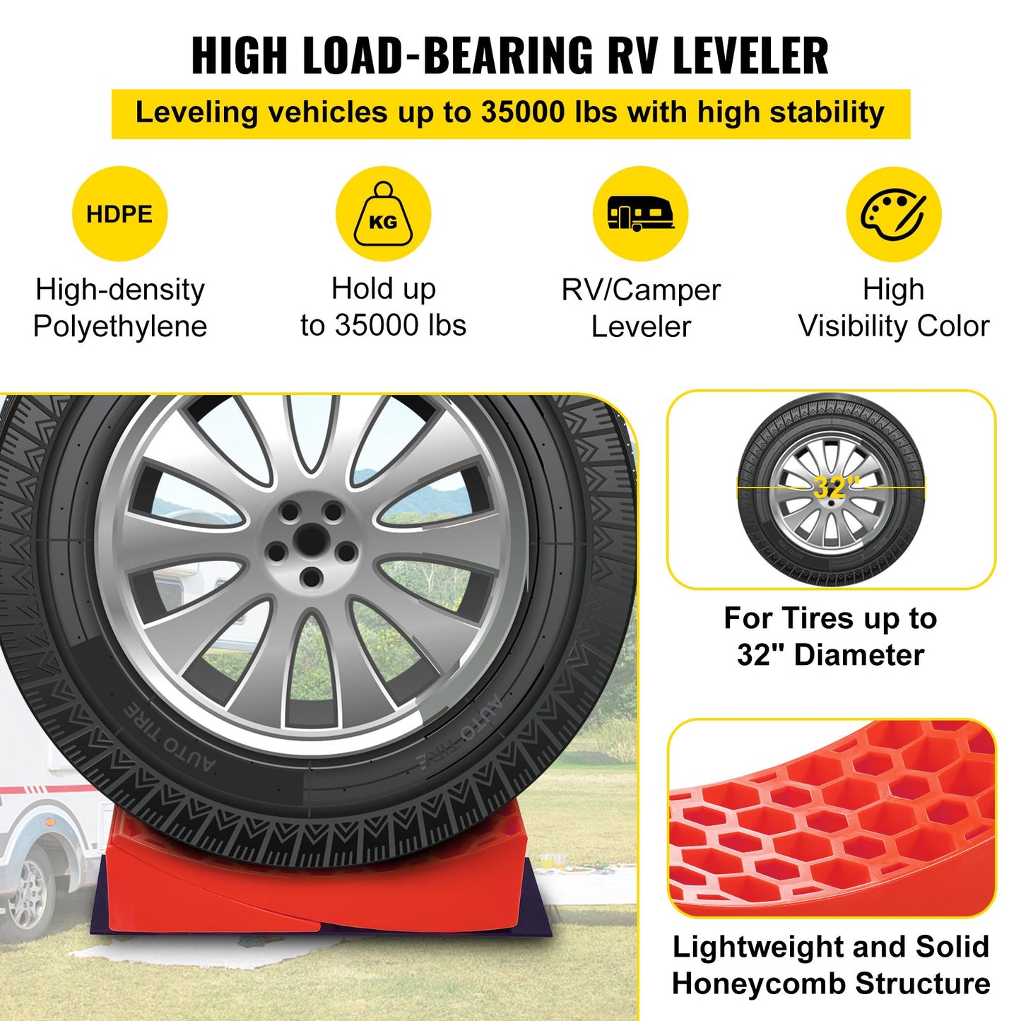 VEVOR Camper Leveler, 14 Pack, HDPE RV Leveling Blocks, Includes Two Curved Levelers,