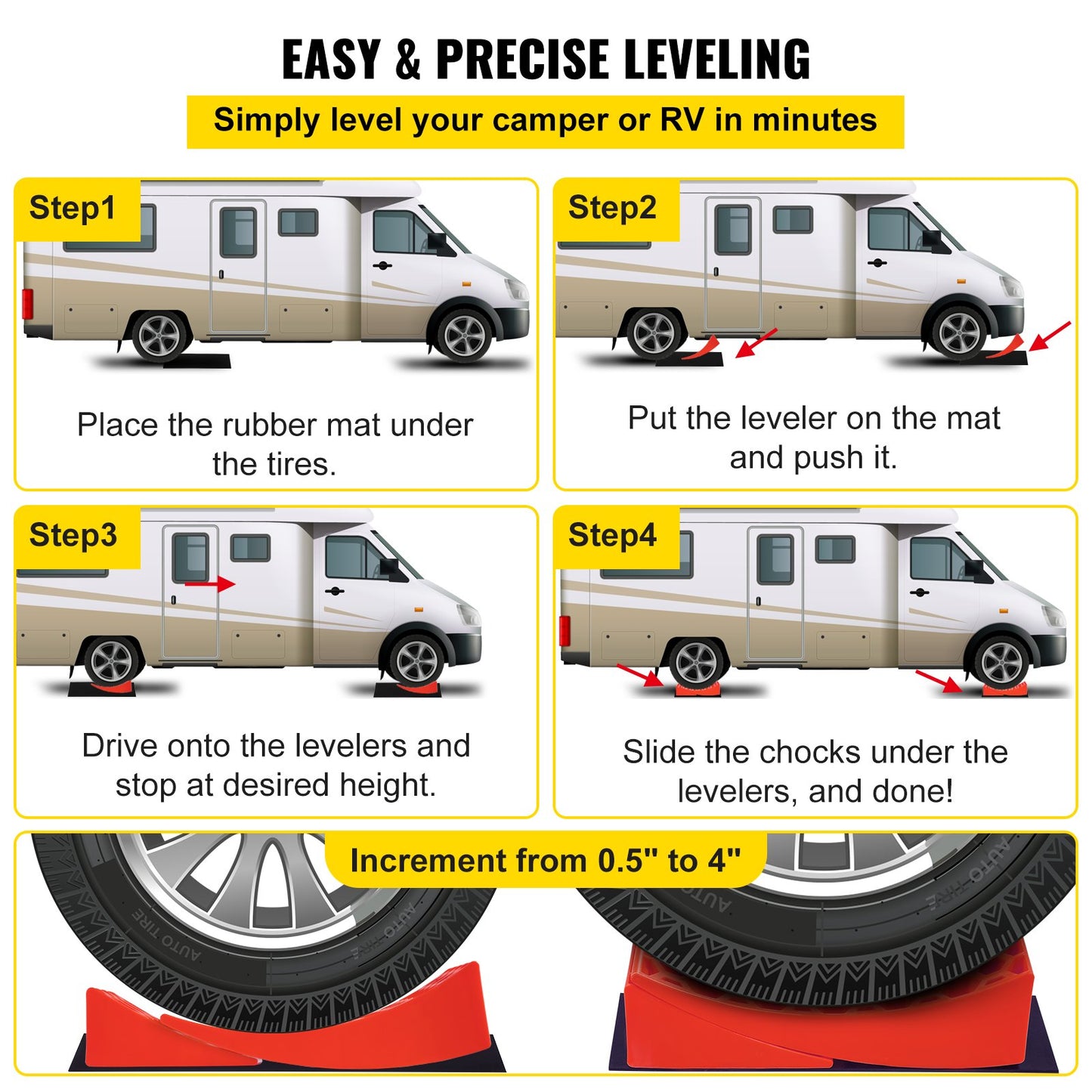 VEVOR Camper Leveler, 14 Pack, HDPE RV Leveling Blocks, Includes Two Curved Levelers,