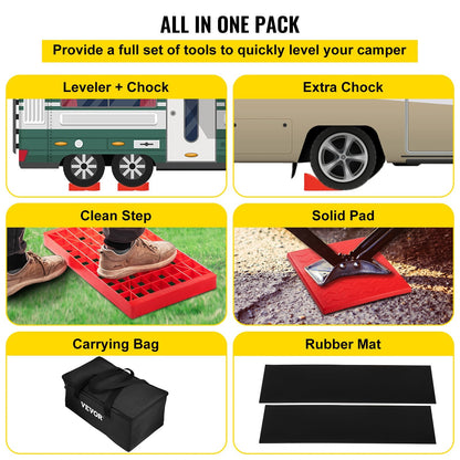 Heavy Duty Camper Leveling Kit with 14 Blocks, Curved Levelers, and Accessories