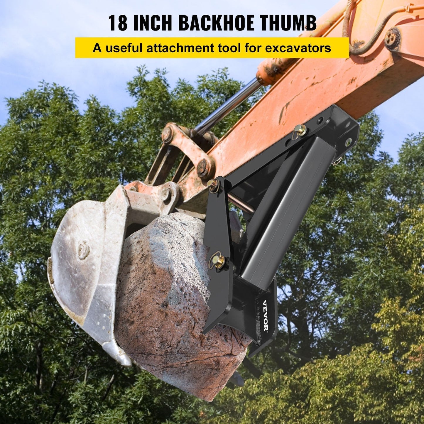 Heavy Duty 0.46m Backhoe Thumb with 12mm Teeth for Excavators, Black Steel