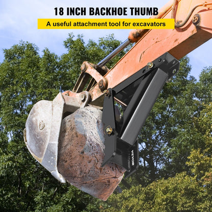 Heavy Duty 0.46m Backhoe Thumb with 12mm Teeth for Excavators, Black Steel