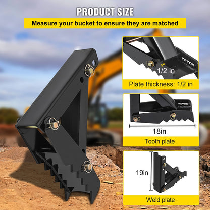 Heavy Duty 0.46m Backhoe Thumb with 12mm Teeth for Excavators, Black Steel