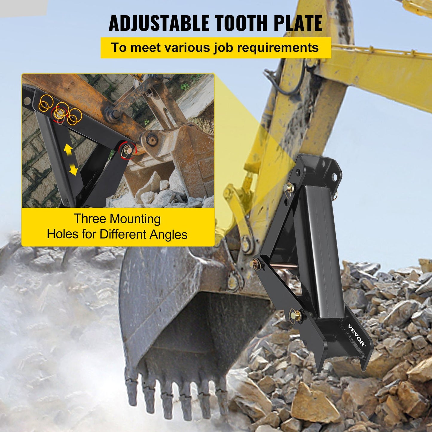 VEVOR 45.7 cm Backhoe Thumb, 12 mm Teeth Thickness Heavy Duty Excavator Thumb, Black
