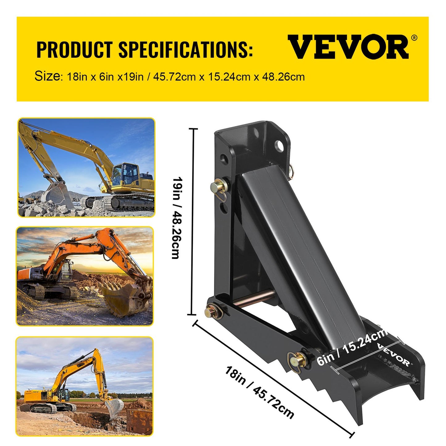 VEVOR 45.7 cm Backhoe Thumb, 12 mm Teeth Thickness Heavy Duty Excavator Thumb, Black