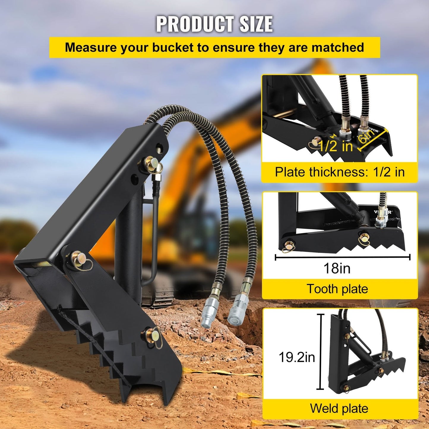 Heavy Duty Hydraulic Excavator Thumb Attachment, 0.46m Steel, 28.7kg