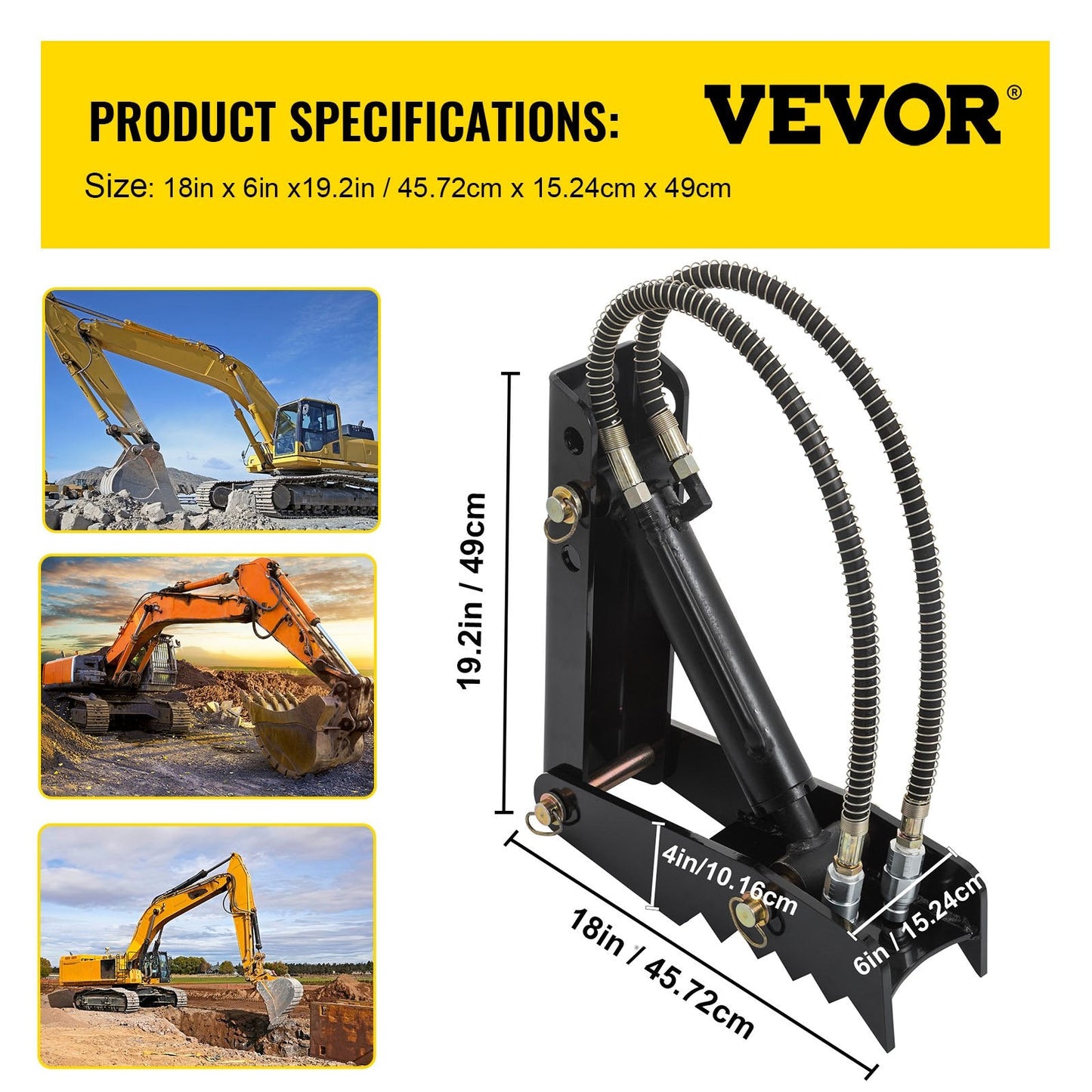 Heavy Duty Hydraulic Excavator Thumb Attachment, 0.46m Steel, 28.7kg