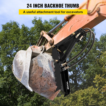 Hydraulic Backhoe Excavator Thumb Attachment, 0.61m, 1.27cm Thick Teeth, Steel