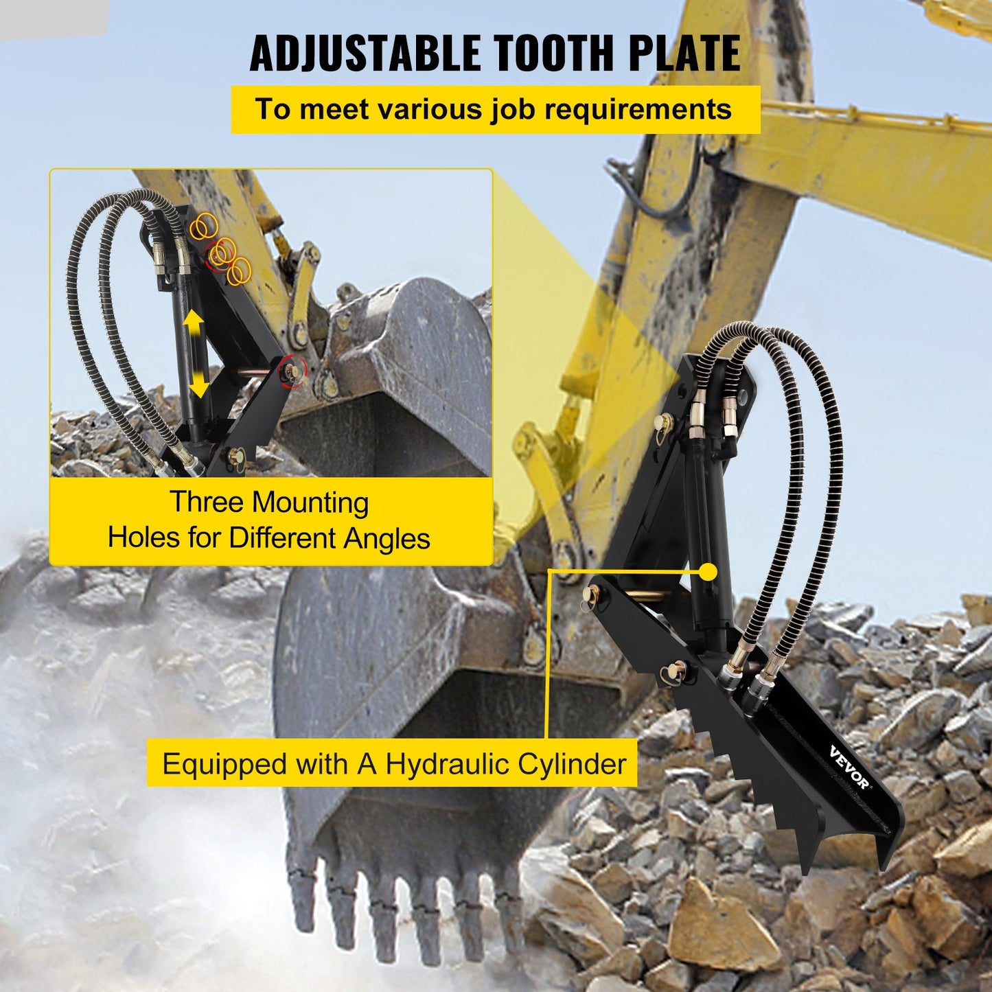 VEVOR 61cm Hydraulic Backhoe Excavator Thumb Attachments Weld On 1.27cm Teeth Thick