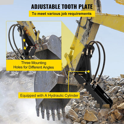 Hydraulic Backhoe Excavator Thumb Attachment, 0.61m, 1.27cm Thick Teeth, Steel