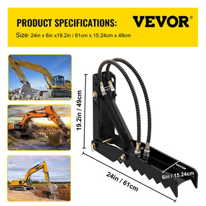 Hydraulic Backhoe Excavator Thumb Attachment, 0.61m, 1.27cm Thick Teeth, Steel