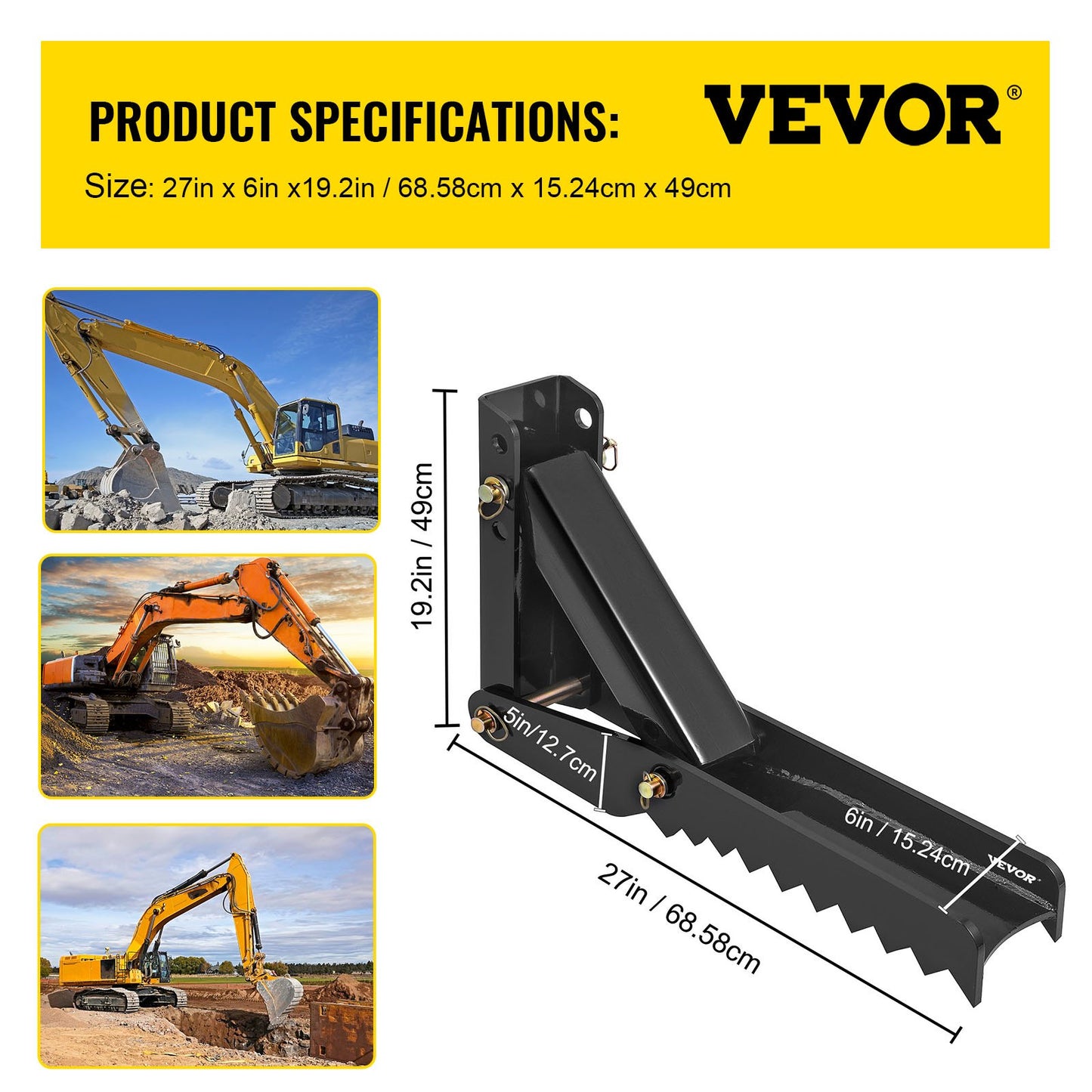 VEVOR 27" Backhoe Thumb, 1/2" Teeth Thickness Heavy Duty Excavator Thumb, Black