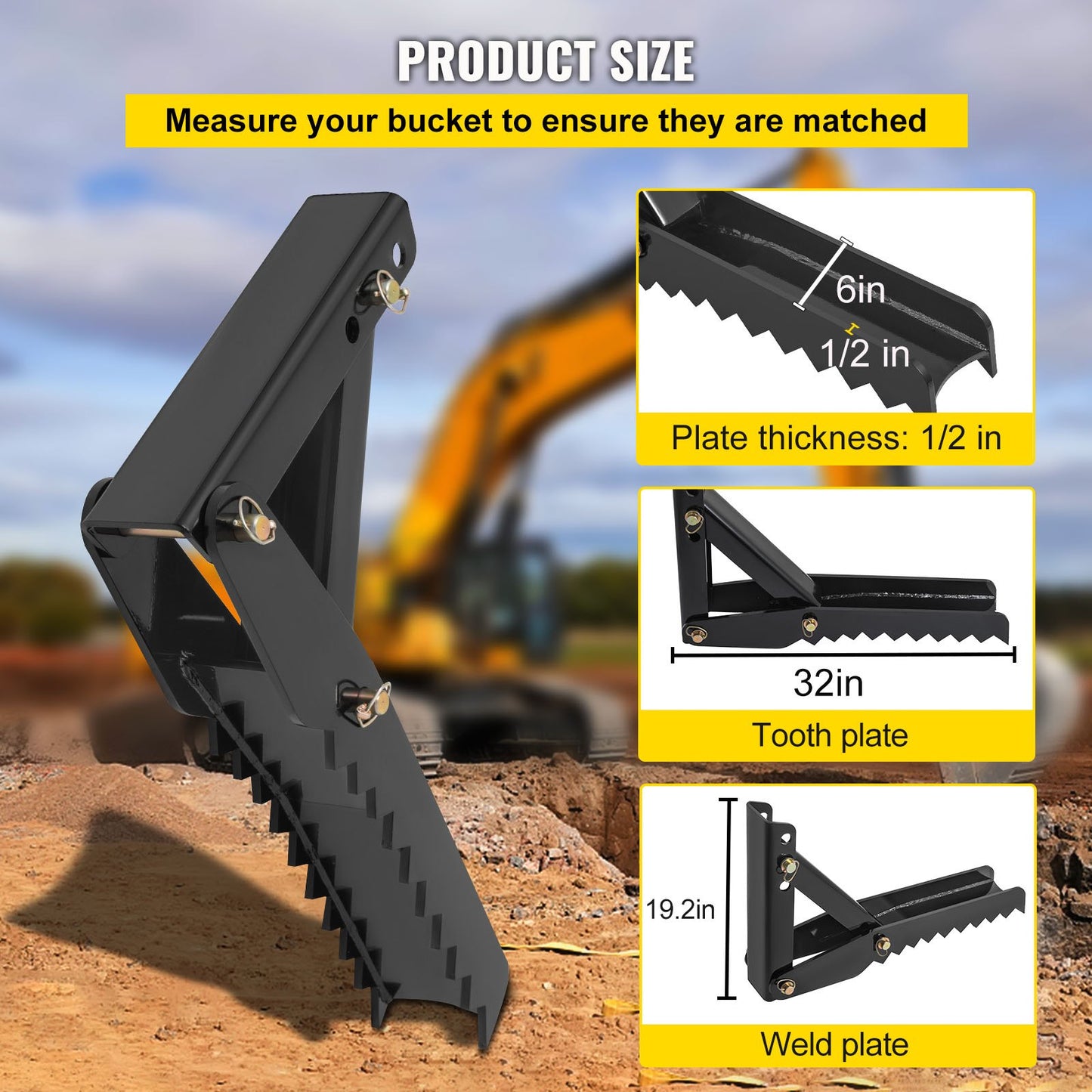 VEVOR 32 inch Backhoe Excavator Thumb Attachments Weld On Adjustable Boom Tractor