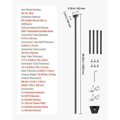 VEVOR Starlink RV Ladder Mount 360°Adjustable Extra Long Starlink for Gen 3