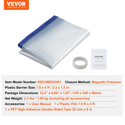 Magnetic Self-Closing Dust Barrier Door Kit, 2.3 x 1.2 m, Eco-Friendly & Durable