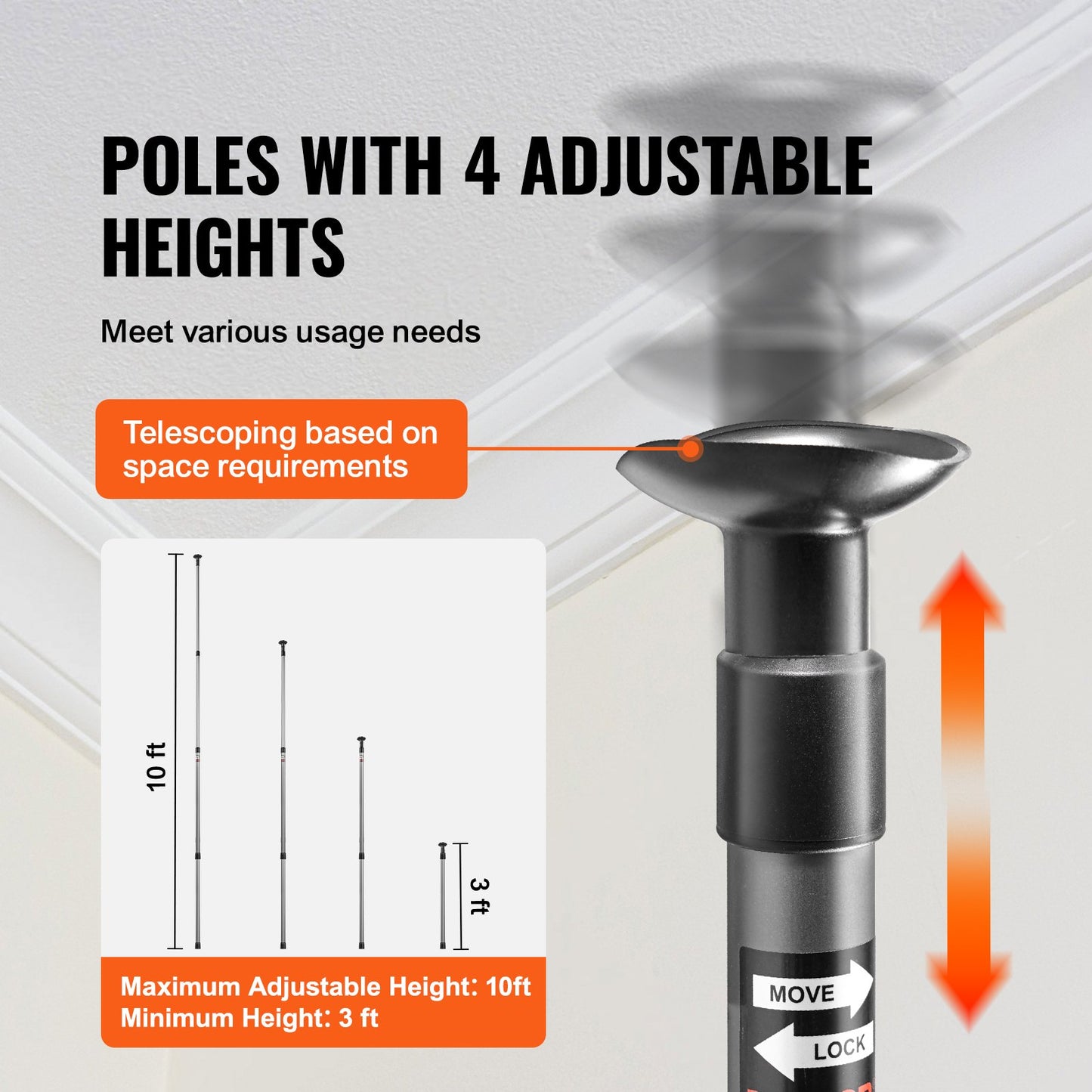 VEVOR Dust Barrier Poles, 10 Ft Barrier Poles, Dust Barrier System with 4 Telescoping