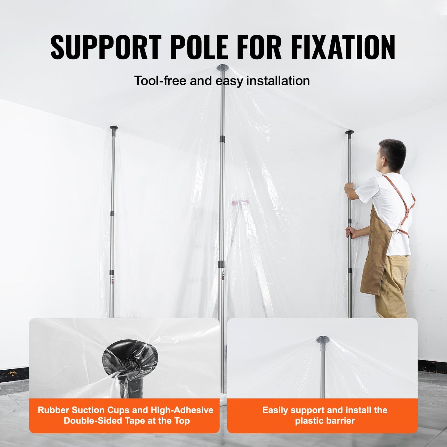 VEVOR Dust Barrier Poles, 10 Ft Barrier Poles, Dust Barrier System with 4 Telescoping
